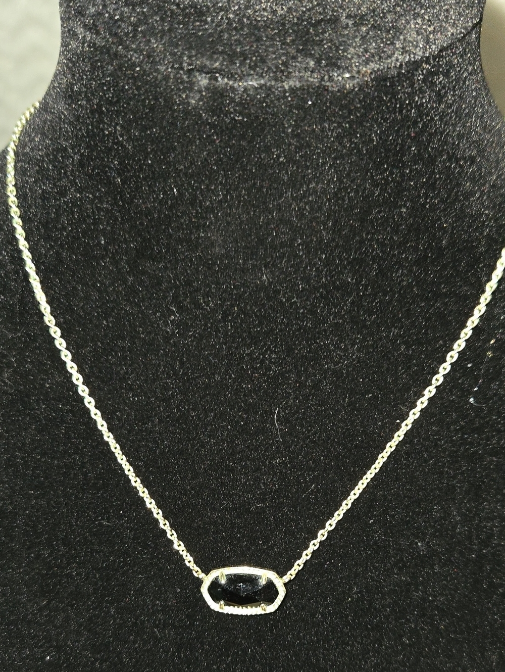 Kendra Scott Silver Chain Necklace with Black Stone Pendant